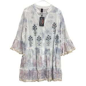 Sacred Threads NWT Dress Tiered Button Front Batik Tie Die Flare Sleeveless L/XL